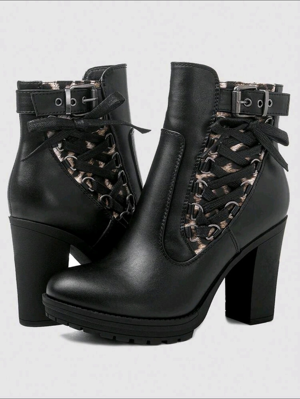 Women's Black High-Heel Lace-Up Ankle Boots